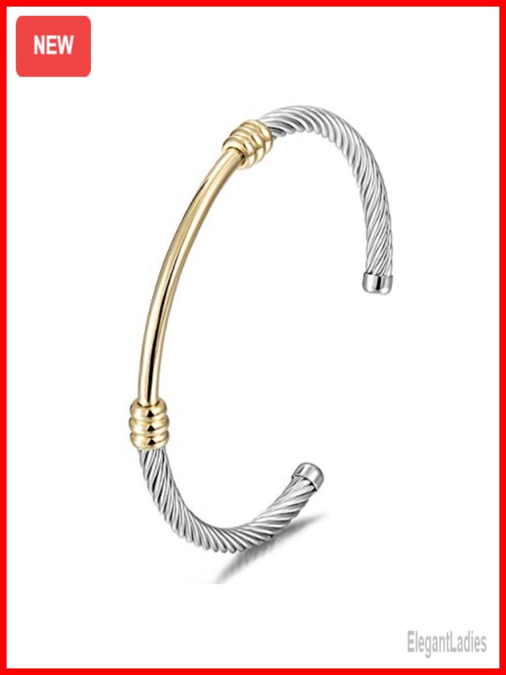 Twisted Cable Cuff Bracelet Stainless Steel Gold Plated Bangle